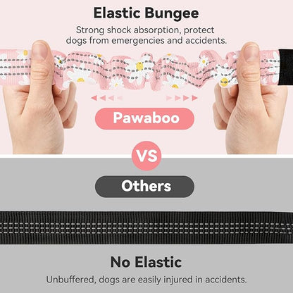Pawaboo Dog Seatbelt for Car, 3-in-1 Dog Seat Belt Bungee, Shockproof Dogs Tether for Car with Buckle & Hook Latch, Adjustable Reflective Dogs Cars Harness Leash with 360° Lockable Buckle, Light Pink
