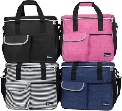 PetAmi Dog Travel Bag - Organizer with Food Container, Bowls & Accessories for Weekend Camping, Cat Diaper Bag (Stripe Black, Large)