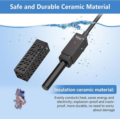 hygger 10W Small Aquarium Heater, Upgraded Ceramic Submersible Fish Tank Heater with 2 Suction Cups, Betta Heater Mini Preset Water Thermostat for up to 3 Gallon Tanks (Preset Temperature 78℉)