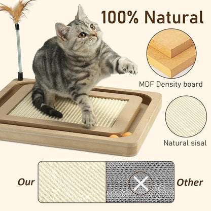 PEEKAB Cat Scratcher,Sisal Scratching Board with Track Ball Interactive Toy and Swing Feather Toys for Indoor Cats and Kittens,Large Heavy Durable