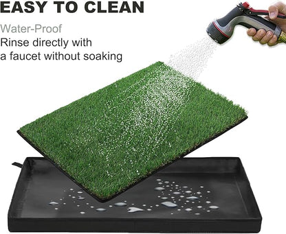 Dog Grass Pad with Foldable Dog Litter Box, Large Liner Base (33”×23”) for Balcony, 2 Artficial Grass Pee Pads for Dogs, Pee Pad Holder, Potty Training