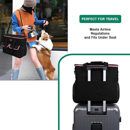 Large Pet Travel Bag Organizer - Dog & Cat Tote with Food Containers, Bowls, Feeding Mat, Perfect for Camping, Hiking (Multi-Pocket Design)