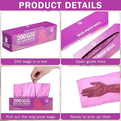 Sherr 20 Boxed Rolls 4000 Counts Dog Poop Bags Bulk Leak Proof Dog Waste Bags Universal Pet Doggy Waste Poop Box for Puppy Pets Outdoor Walking and Travel, 20 Rolls of 200 (Purple)