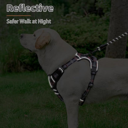 PUPTECK No Pull Dog Harness Small Sized, Adjustable Reflective Dog Harness with Handle Easy Control, Comfortable Soft Padded Pet Vest Harness for Small Dogs, Plaid Black S