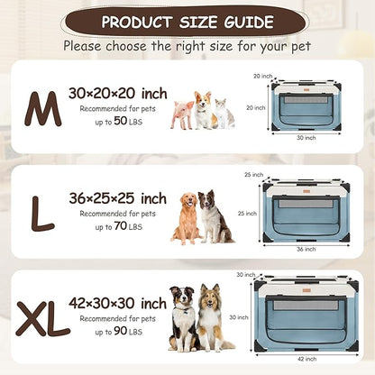 Dog Crate - Soft Pet Kennel for Dogs/Cats, 3-Door Breathable Travel Cage with Mesh Window, Portable Dog Kennel for Indoor & Outdoor，Blue-M