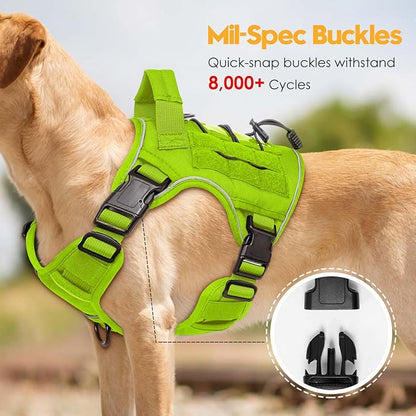 Heavy-Duty Tactical Dog Harness for Large Dogs, No Pull Adjustable Reflective Pet Vest with Molle System, K9 Military-Grade Control for Service Training, Outdoor & 10+ Breeds, Wild Lime, Small