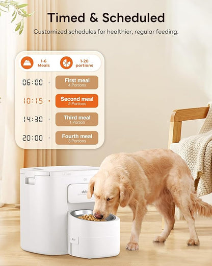 Automatic Dog Feeder for Large Breed, 15L/ 63Cups Vacuum-Sealed Storage & Timed Auto Dog Food Dispenser 2in1, Airtight 100% Freshness, Anti-Blockage, Support up to 22mm Pet Food, Stainless Steel Bowl