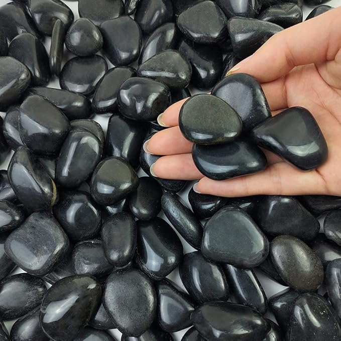 2lbs Black Pebbles for Indoor Plants, Polished Black River Rocks for Potted Plants Vase Aquarium Landscaping and Outdoor Garden Decorative Black Stones