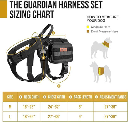 OneTigris Service Dog Vest Harness, Service Dog Cape Guardian Dog Backpack Harness with Pouches Dog Saddle Bag for Small Medium and Large Dogs (Black, Large)