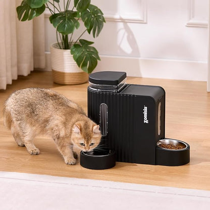 Gravity Cat Feeder and Water Dispenser with 304 Stainless Steel Bowls, 2 in 1 Automatic Cat Feeder with 180 Degree Rotatable Water Bowl, Large Capacity for Puppy Kitten Rabbits, Blue