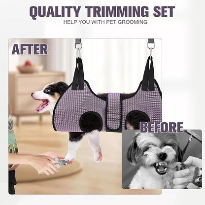 PAWCHIE Dog Grooming Hammock Harness for Dogs & Cats with Pet Nail Clipper Trimmer- Breathable Cat Hanger Sling for Trimming Clipping Nails-Dog Hammock Restraint Bag for Small Medium Large Dog, Pink M