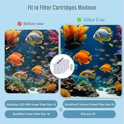 12 Pack Medium Filter Cartridges+ 8 Pack Ammonia Reducer Filter Pads Compatible with Aqueon QuietFlow LED PRO Power Filter Size 10 & E Internal Power Size 20 & Zilla Size 20