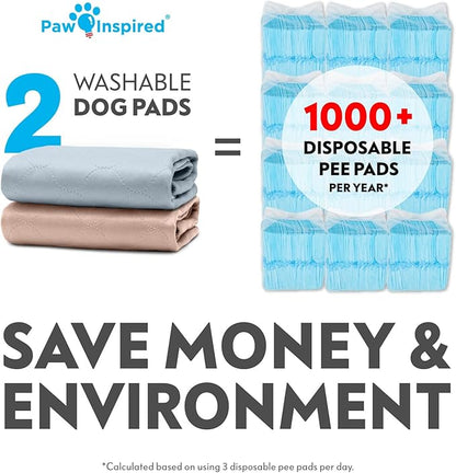Paw Inspired Round Washable Pee Pads for Dogs (2 Pack), Reusable Puppy Pads for Potty Training, Whelping, Waterproof Mat, Leakproof, Non-Slip Liners (29 Inch, Pack of 2)