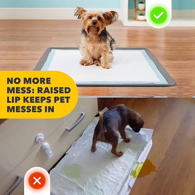 TidyFriend Dog Pee Pad Holder Tray Fits for 24” x 24” Wee Wee Pee Pads - Stable Grip, Raised Edges, Quick-Wipe Silicone Surface Dog Potty Tray Holder for Indoor Flooring Protection (Dark Grey)