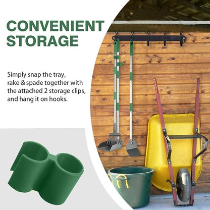 Pooper Scooper, Long Handle Dog Pooper Scooper, Heavy Duty Stainless Steel Rake with Tray & Spade Set for Pet Waste Removal, for Grass, Dirt or Gravel - Green