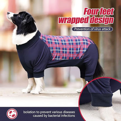 Dog Recovery Suit, Abdominal Wound After Surgery Wear, Anti Licking Bodysuit with Zipper, E-Collar & Cone Alternatives, Plaid Dog Spay Surgical Onesie Prevent Shedding(Medium, Red)