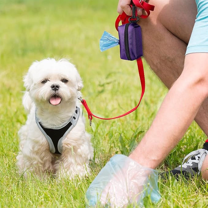 Dog Waste Bag Dispenser Pet Poop Bags Holder for Doggie Waste Bags Dispensers Soft Fabric Zipper Small Doggy Puppy Pouch for Leash Accessory Attachment with Carrier,2PCS Purple
