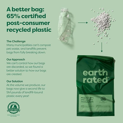 Earth Rated Dog Poop Bags, Thick Grab and Go Single Roll, Ideal for Backyard Pickups, Lavender Scented, 300 Count