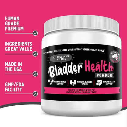 Bladder Health Dog & Cat UTI Remedy - Cranberry Supplement for Pet, Bladder, Kidney Support & Urinary Tract Health Powder with Cranberry & D-Mannose (120g - 120 Scoops)