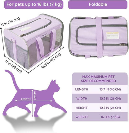 BELLA & PAL Cat Carrier Travel Bag, Airline Approved Lightweight Cat Carrier, Soft Sided Pet Carrier for Puppy Dogs Up to 18lbs, Collapsible Kitten Bag with Removable Waterproof Mat, Ventilated Mesh