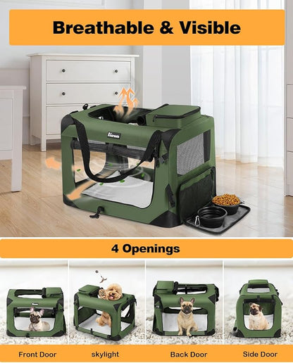 Extra Large Dog Crate with 2 Foldable Bowl, 36 Inch Collapsible Travel Dog Crate Kennel with Soft Blanket for Medium Dogs,Indoor & Outdoor (36" L x 25" W x 25" H, Green)