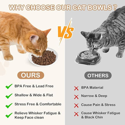 TRUVIC 4 Pack Ceramic Cat Food Bowls, 5.9 Inch Ceramic Cat Dishes Set for Indoor Cats and Small Dogs, Anti Whisker Fatigue Kitten Bowls, Wide Shallow Kitten Plates for Food and Water (Cute Face)