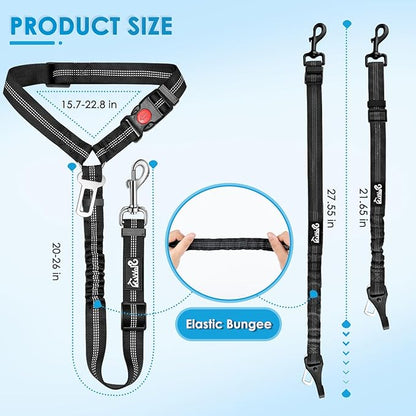Lukovee Dog Seatbelt Leash for Cars, 2 Pack Pet Safety Car Seat Belt with Adjustable Buckle & Reflective Bungee, Connect Dog Harness in Vehicle Car Dogs Restraint Travel Daily Use (Black)
