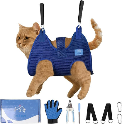 Pet Grooming Hammock for Cats & Small Dogs – Nail Clipping Kit with Sling, Clippers, File, Glove, Straps & Carabiners – Ideal for Trimming & Ear Cleaning – [S/XS] (Pink, Extra-Small)