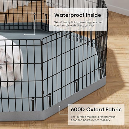 PJYuCien Dog Playpen, 8 Panels 36”H Dog Playpen Indoor with Grey Bottom Pad and Top Cover, Metal Foldable Dog Pen for Indoor Use, Better for Small Medium Animals, Grey