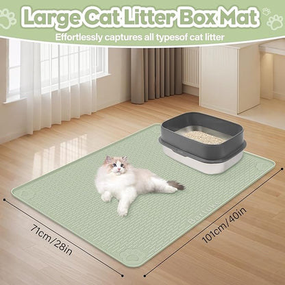 Cat Litter Mat, Extra Large 40" x 28" Silicone Mat Litter Trapping Mat for Scatter Control, Soft on Kitty Paws, Easy to Clean (Green)