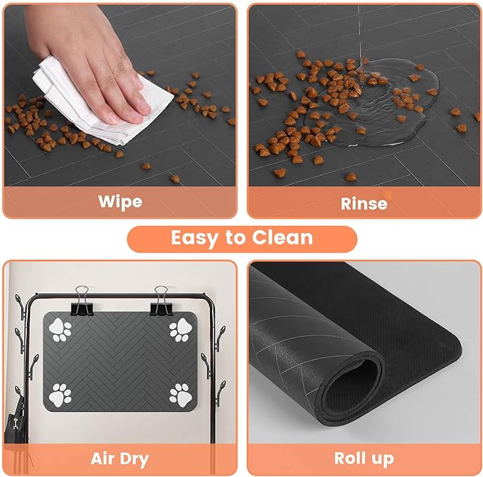 Pet Feeding Mat-Absorbent Pet Placemat for Food and Water Bowl, with Waterproof Rubber Backing, Quick Dry Water Dispenser Mat for Dog and Cat (17"x27", Blue)