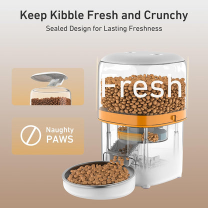Automatic Cat Feeder, 3L Cat Food Dispenser with Anti-Jam Design, Over 180-day Battery Life, 1-6 Meals Per Day with Stainless Steel Cat Bowl, Keep Dry Food Fresh, Timed Pet Feeder Also for Small Dog