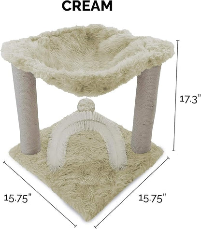 Furhaven 15.75" Tall Playground for Indoor Cats, Ft. Sisal Scratching Posts, Self-Grooming Brush, & Toy - Tiger Tough Hammock Interactive Playground - Cream, One Size