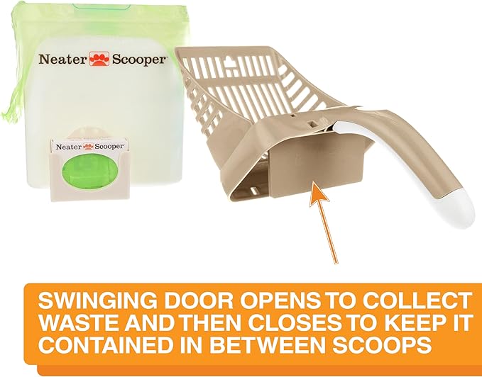 Neater Pet Brands Neater Scooper Standard Cat Litter Scoop, 15 Refill Bags – Mess-Free Cat Litter Scooper with Bag, Spill-Proof Kitty Box Sifter, Bin Doubles as Scoop Holder, For Single-Cat Households