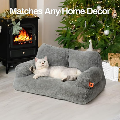 MEWOOFUN Cat Bed for Indoor Cats, Washable Dog Beds for Small Dogs & Cats with Removable Cover, Fluffy Cat Couch with Non-Slip Bottom (Grey, 26.0" L X 19.0" W X 13.0" Th)
