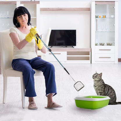 Sand Dipper Metal Cat Litter Scoop – Long Handle Cat Poop Scooper for Litter Box (41”), Heavy-Duty Stainless Steel Kitty Litter Scoop (Mid-Adjustable)