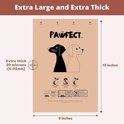Pawfect Dog Poop Bags Rolls - Biodegradable Doggie Bags, Compostable Dog Waste Bags, BPI Certified Pet Waste Bags, Unscented, Large, Puppy Poo, Earth Friendly, Bolsas de Basura (480 counts)