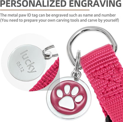 PUPTECK No Pull Dog Harness Soft Adjustable Basic Nylon Step in Puppy Vest Outdoor Walking with ID Tag and A-ir Tag Case, Hot Pink, XS
