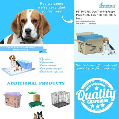 PETSWORLD Puppy Pads, 23x36 Inch, 2400 Count - Puppy Pee Pads for Dogs, Tear Resistant, Economy Value, Super-Absorbent Polymer Gel Core, Perfect for Puppies, Smaller Dogs