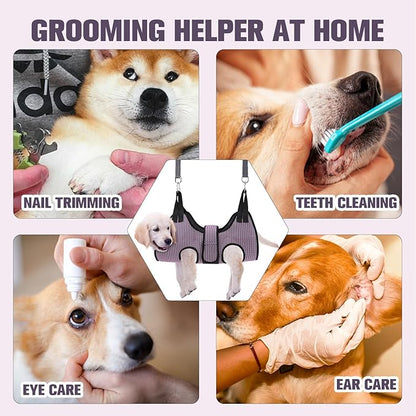 PAWCHIE Dog Grooming Hammock Harness for Dogs & Cats with Pet Nail Clipper Trimmer- Breathable Cat Hanger Sling for Trimming Clipping Nails-Dog Hammock Restraint Bag for Small Medium Large Dog, Pink M