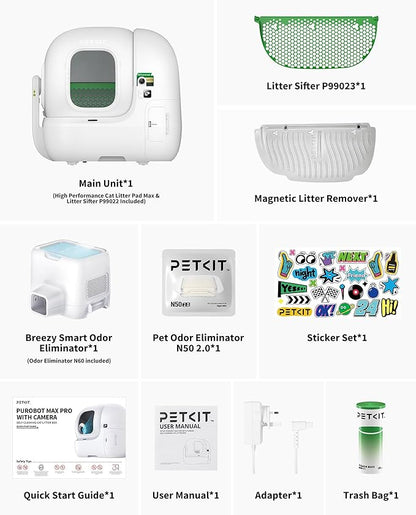 PETKIT 2025 Purobot Max Pro AI-Camera Self Cleaning Cat Litter Box, 210° Wide Angle Lens Night Vision Cat Facial Recognition Automatic Litter Box with 5G WiFi App Control Odor-Free