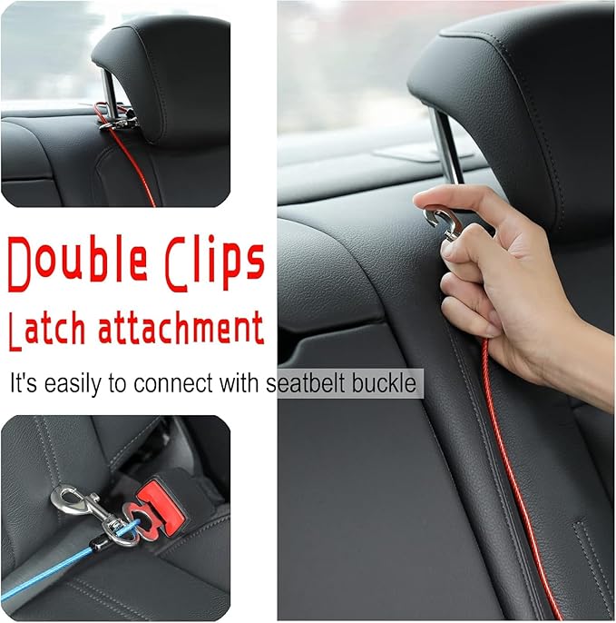 Dog Seat Belt Harness for Car,Dog Seatbelt of Coated Wire Leash Safety Restraint,No Chew Tether Cable Vehicle,Double Clips & Latch (Orange, 32 inch/80 CM)