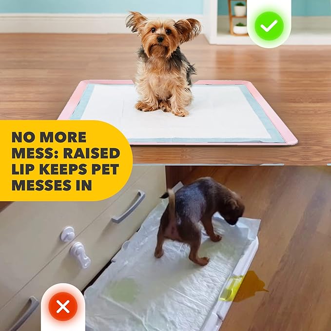 TidyFriend 2 Pack Dog Pee Pad Holder Tray Fits for 24” x 24” Wee Wee Pee Pads - Stable Grip, Raised Edges, Quick-Wipe Silicone Surface Dog Potty Tray Holder for Indoor Flooring Protection (Rose)