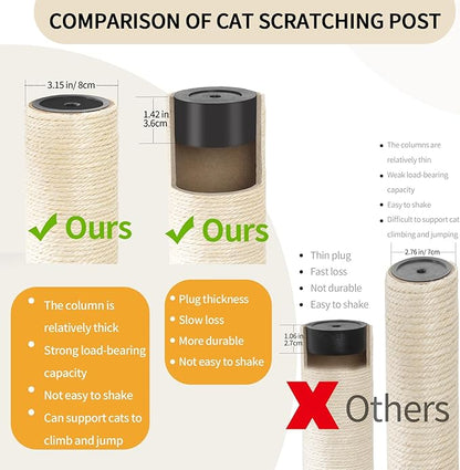 54" Modern Cat Tree Tower for Indoor Cats, Oak Cat Scratching Tree for Multiple Large Cats, Manual Hand Woven Luxury Cat Condo, Unique High-end Design Cat Furniture Activity Centre, Easy Clean