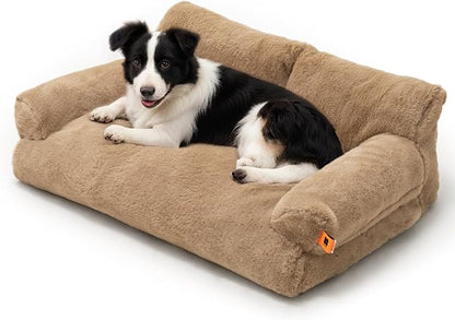 MEWOOFUN Cat Bed for Indoor Cats, Washable Dog Beds for Small Medium Dogs & Cats, Fluffy Cat Couch with Non-Slip Bottom, 26×19×13 Inch (Camel, 33.5" L x 25.6" W x 11.5" Th)