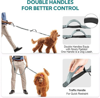Hands Free Dog Leash with Pouch, Double Leash for Two Dogs, Retractable Bungee with Double Padded Handles, Dog Waist Leash for Dog Walking, Running Leash for Dogs, Dog Walking Accessories