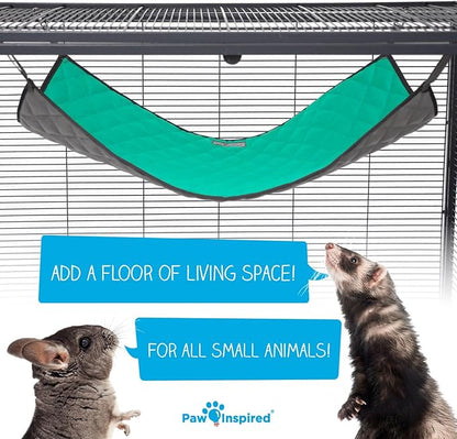 Paw Inspired Hanging Fleece Hammock for Ferrets, Rats, Chinchillas, Sugar Gliders, Cats, Small Pets | Hideout Toy for Guinea Pigs, Hamsters | Swivel Clips for Small Animal Cages (Gray/Green)