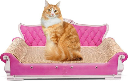 Scratching Sofa, Couch Shaped Thick Scratching Cardboard, Lounge Bed for Indoor Rest&Play, Sofa Scratcher Pad (Pink, 27.6" L X 12.4" W X 11.8" H)
