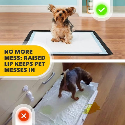 TidyFriend Dog Pee Pad Holder Tray Fits for 24” x 24” Wee Wee Pee Pads - Stable Grip, Raised Edges, Quick-Wipe Silicone Surface Dog Potty Tray Holder for Indoor Flooring Protection (Black)