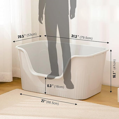 Vealind Extra Large Cat Litter Box 31''×21''×16'', Jumbo Litter Box for Big Cats or Multiple Cats, High Sided Litter Pan, Leak-Proof & Anti-Splashing, Easy Clean & Durable (Grey)